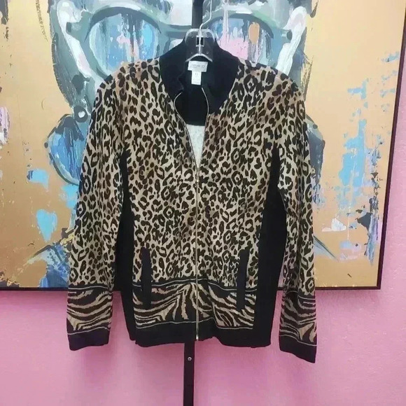 Chico's Zenergy Leopard Animal Print Zip Up Jacket - Picture 1 of 4